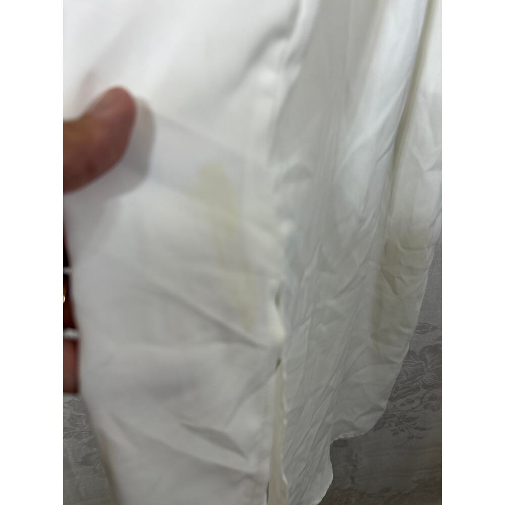 Entro Midi Dress Large White Puff Sleeve Belted Pleated - Picture 13 of 13